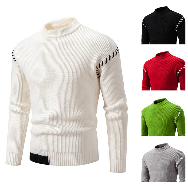 Men's fashionable knit sweater with high collar and unique cable design Lisslune
