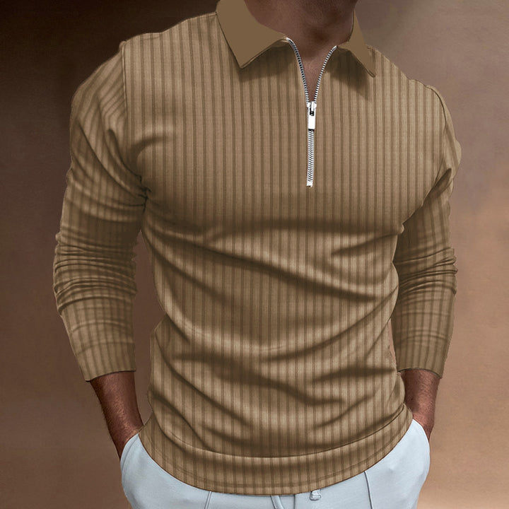 Men's long sleeve polo shirt with zipper and elegant stitching Lisslune