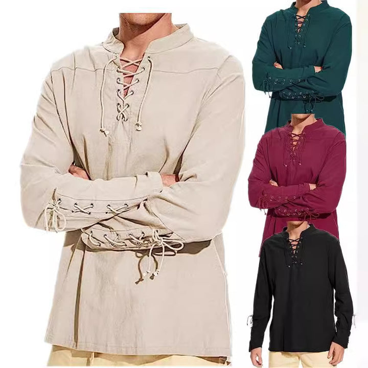 Men's long-sleeve shirt with modern lacing design and casual fit Lisslune