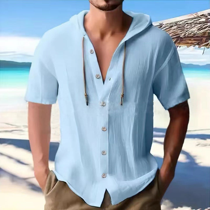 Men's casual short-sleeve shirt with hood Lisslune