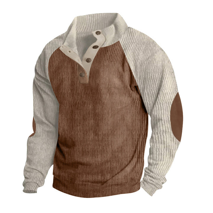 Men's structured pullover shirt with button placket and leather details Lisslune