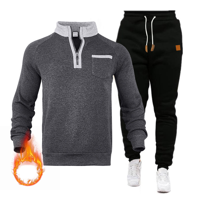 Men's sweatshirt and jogging pants set with modern stand-up collar and practical chest pocket Lisslune