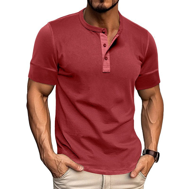 Men's short-sleeve shirt with modern Henley collar and stylish contrast stitching Lisslune