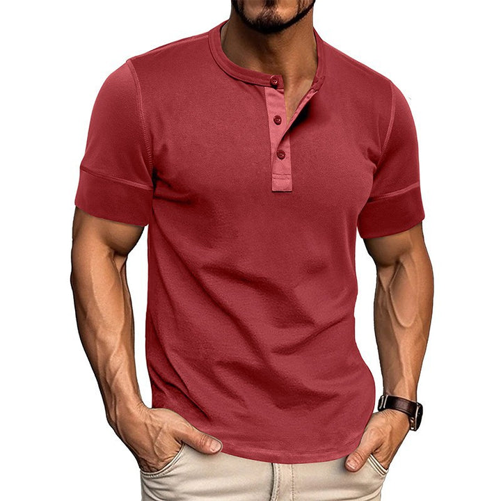 Men's short-sleeve shirt with modern Henley collar and stylish contrast stitching Lisslune