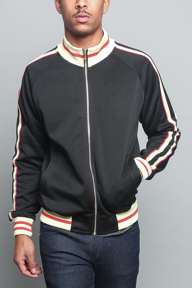 Men's sporty sweat jacket with contrasting color accents and high-quality zipper Lisslune
