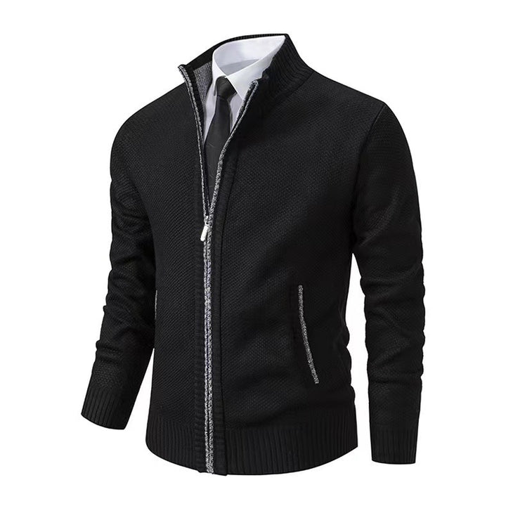 Men's stylish cardigan with high collar and elegant contrast details Lisslune