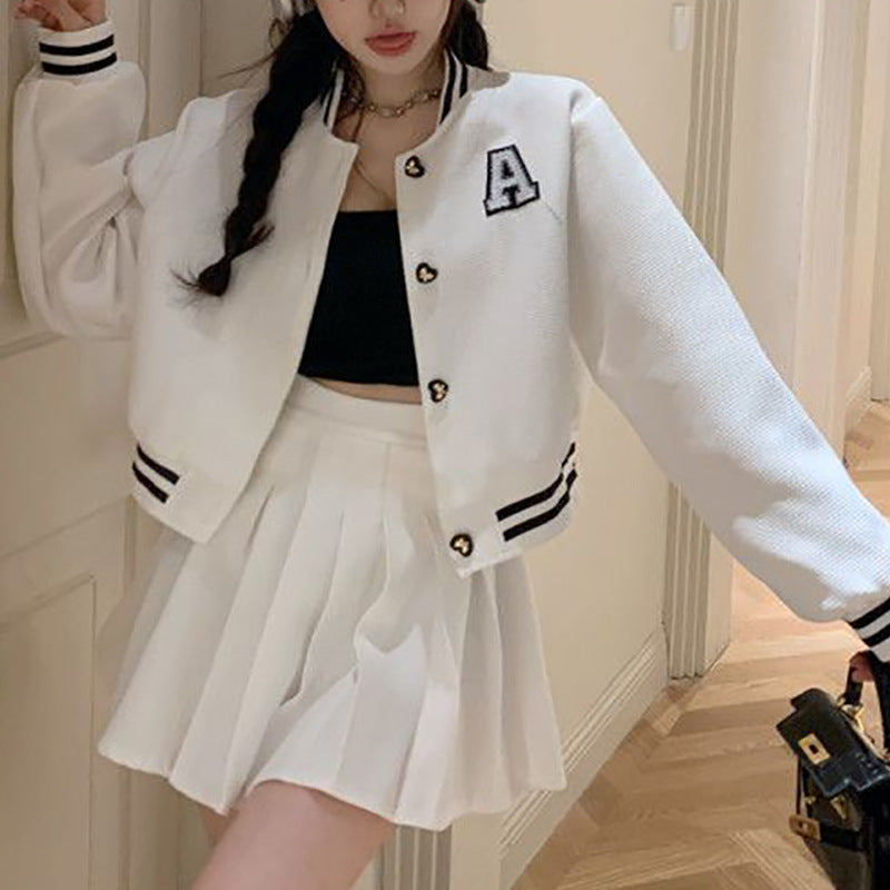 Ladies college jacket with embroidered emblem and contrasting patches Lisslune