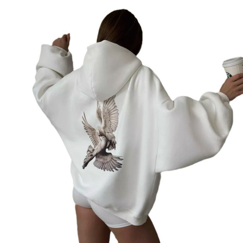 Women's hoodie with artistic bird design and relaxed fit Lisslune