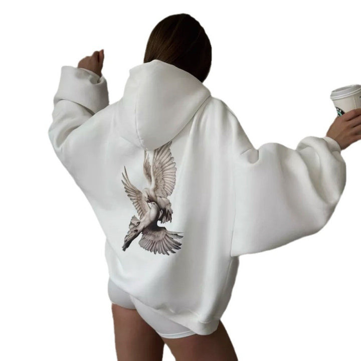 Women's hoodie with artistic bird design and relaxed fit Lisslune