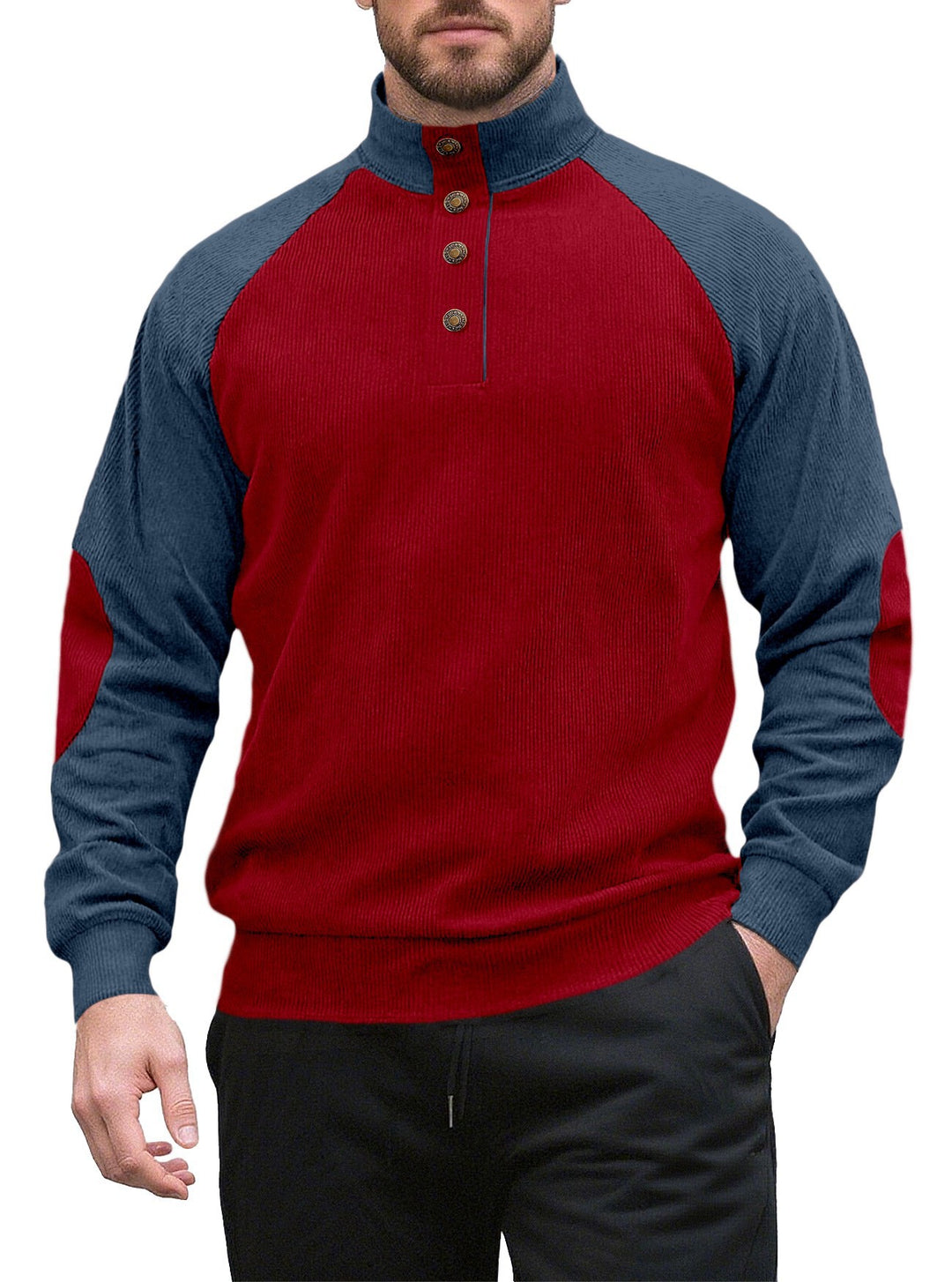 Men's knitted sweater with modern stand-up collar and button placket Lisslune