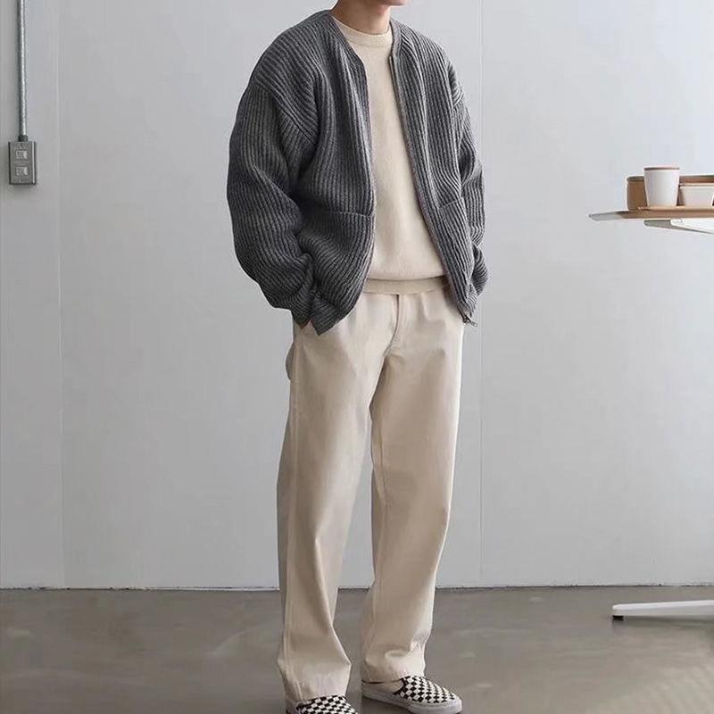 Men's chunky knit jacket with voluminous sleeves and stand-up collar Lisslune
