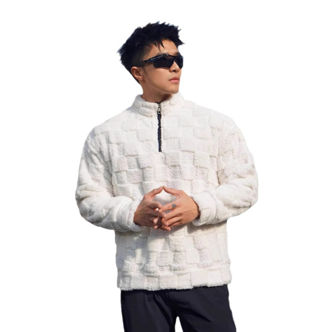 Men's fleece pullover with textured surface structure and standing collar Lisslune