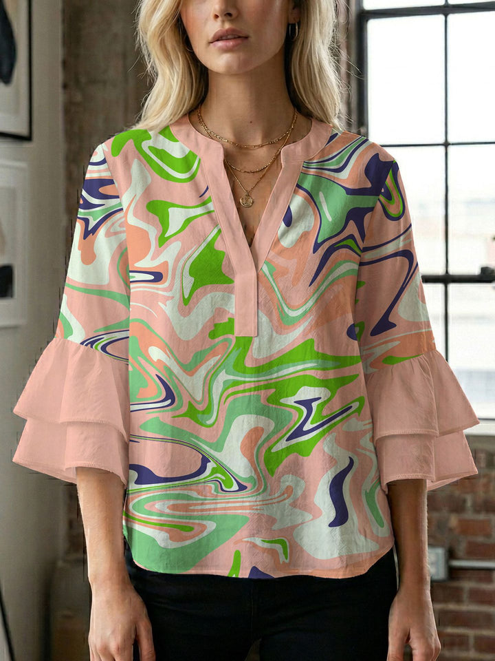 Women's blouse shirt with voluminous sleeves and creative print design Lisslune