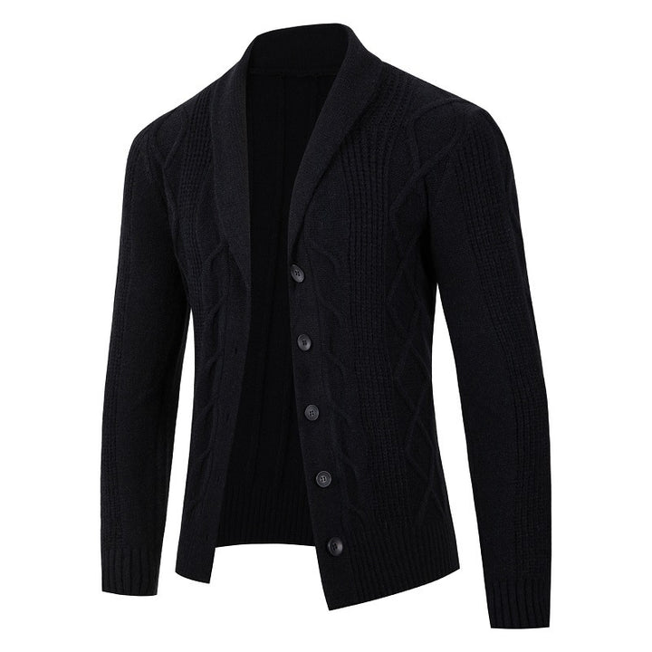 Men's fashionable cardigan with high collar and decorative cable design Lisslune