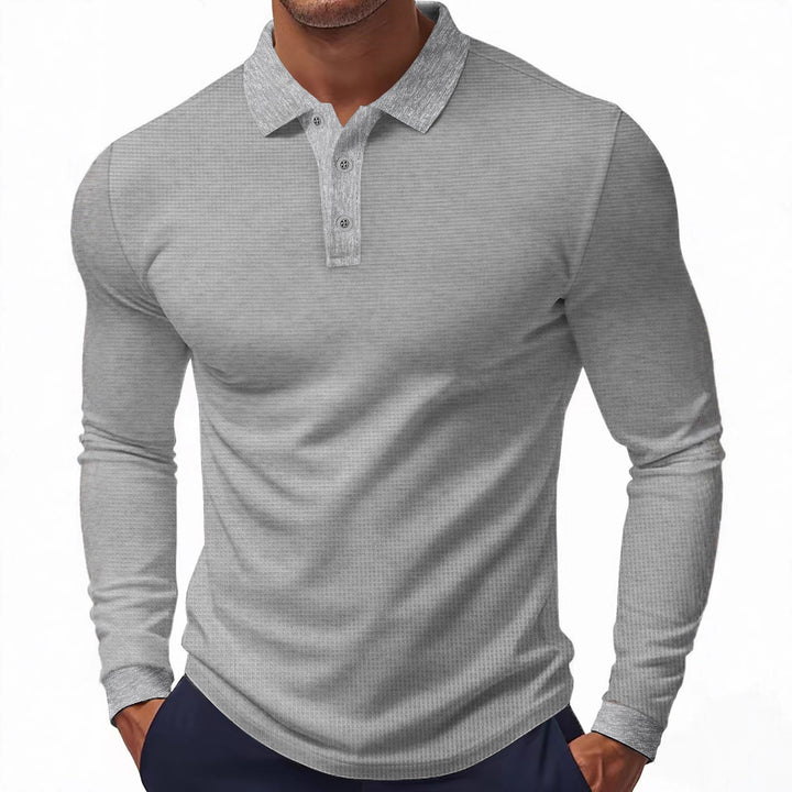Men's Long Sleeve Polo Shirt with Textured Surface and Classic Collar Lisslune