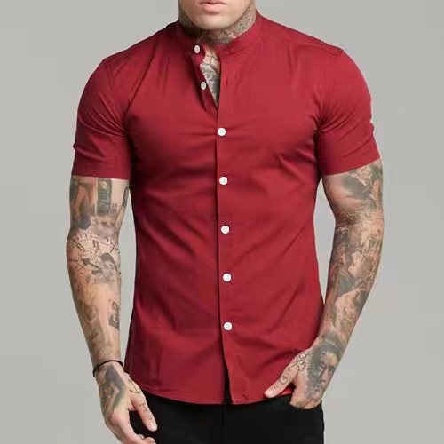 Men's short-sleeve shirt with modern stand-up collar and elegant button details Lisslune