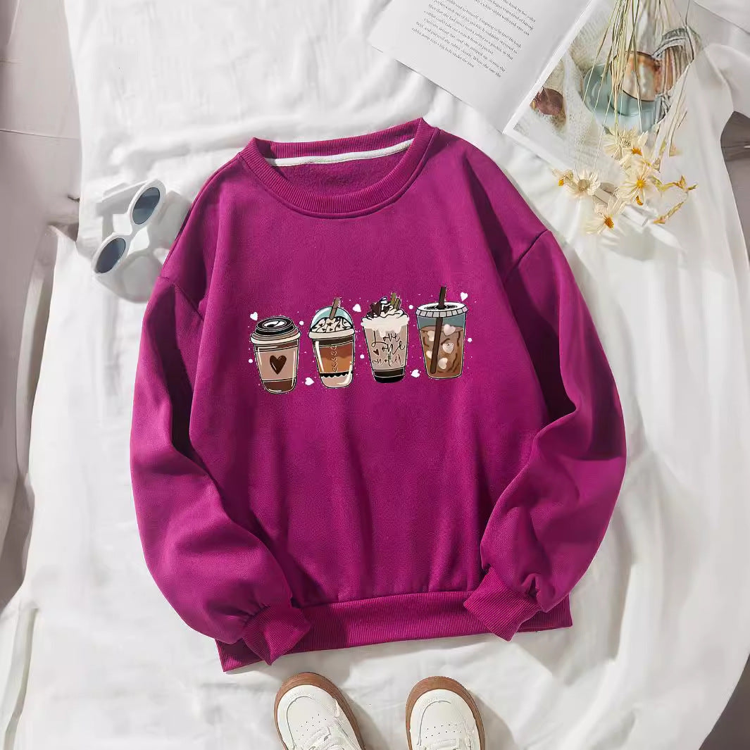 Women's Cozy Sweatshirt with Coffee Motif Lisslune