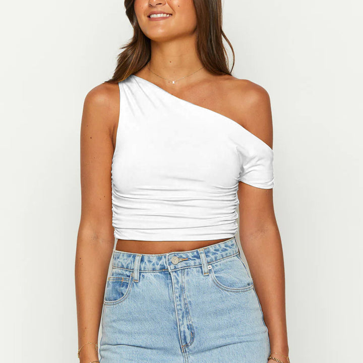 Damen asymmetrisches Crop-Top mit Raffungen Lisslune
