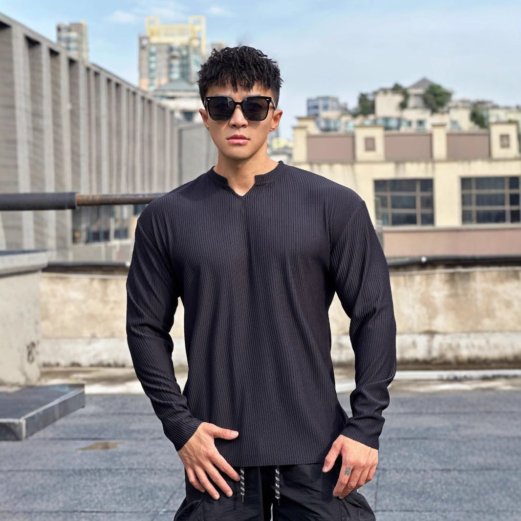 Men's long sleeve shirt with innovative rib design and stylish stand-up collar Lisslune