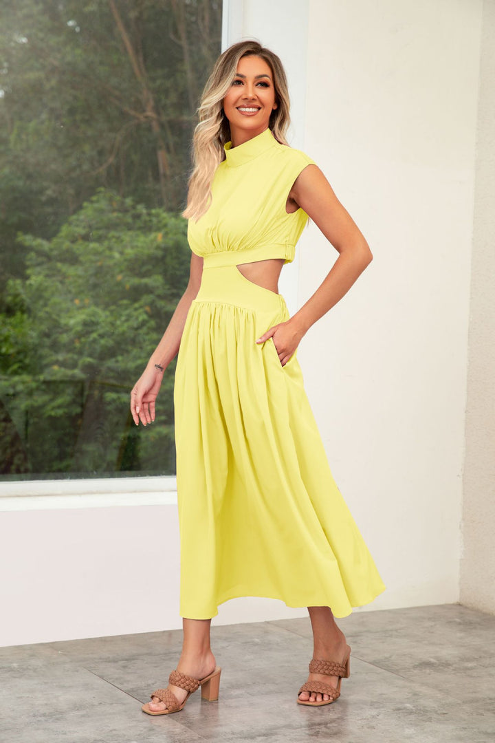 Women's maxi dress with cut-outs and modern stand-up collar Lune London