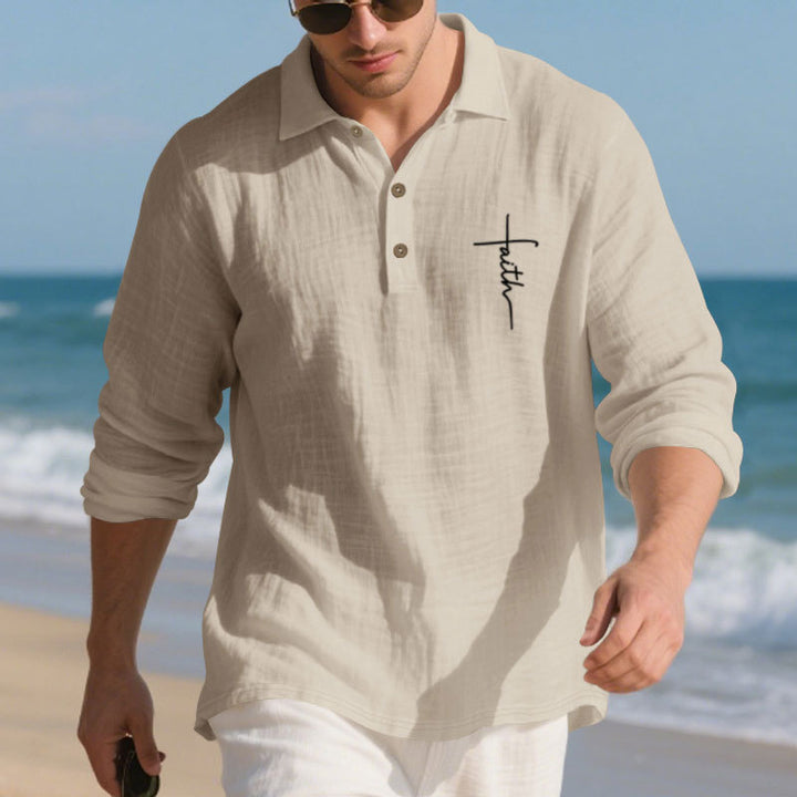 Men's long-sleeve polo shirt with textured fabric and stylish button placket Lisslune