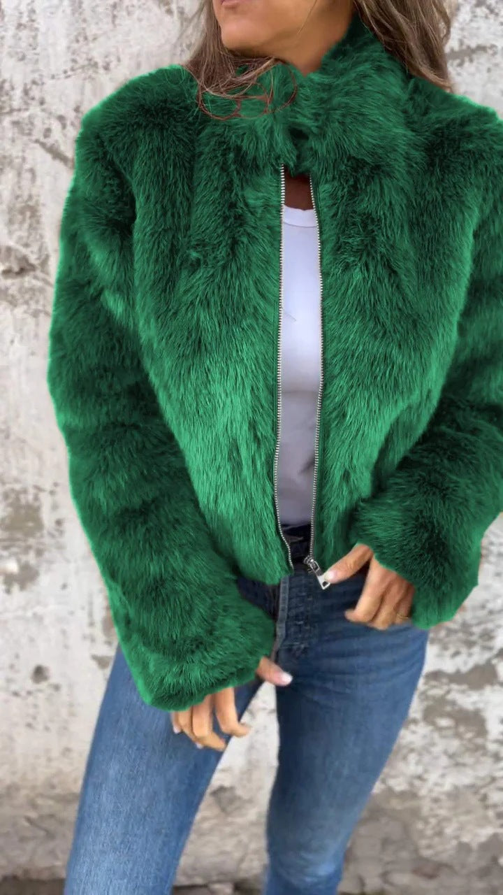 Women's Cozy Fleece Jacket with High Collar Lisslune