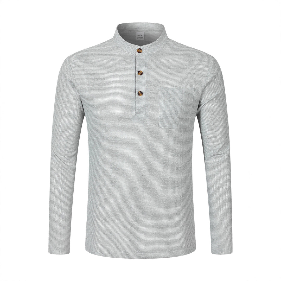 Men's long-sleeve shirt with modern stand-up collar and practical chest pocket Lisslune