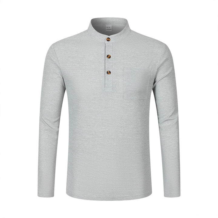 Men's long-sleeve shirt with modern stand-up collar and practical chest pocket Lisslune