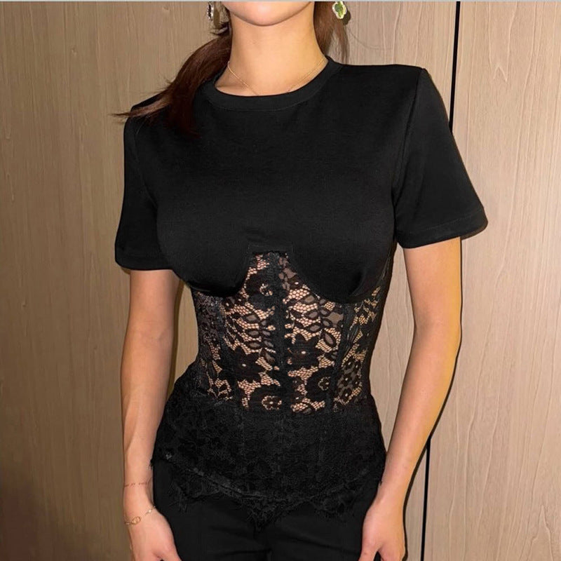Women's top with lace accents and figure-hugging design Lisslune