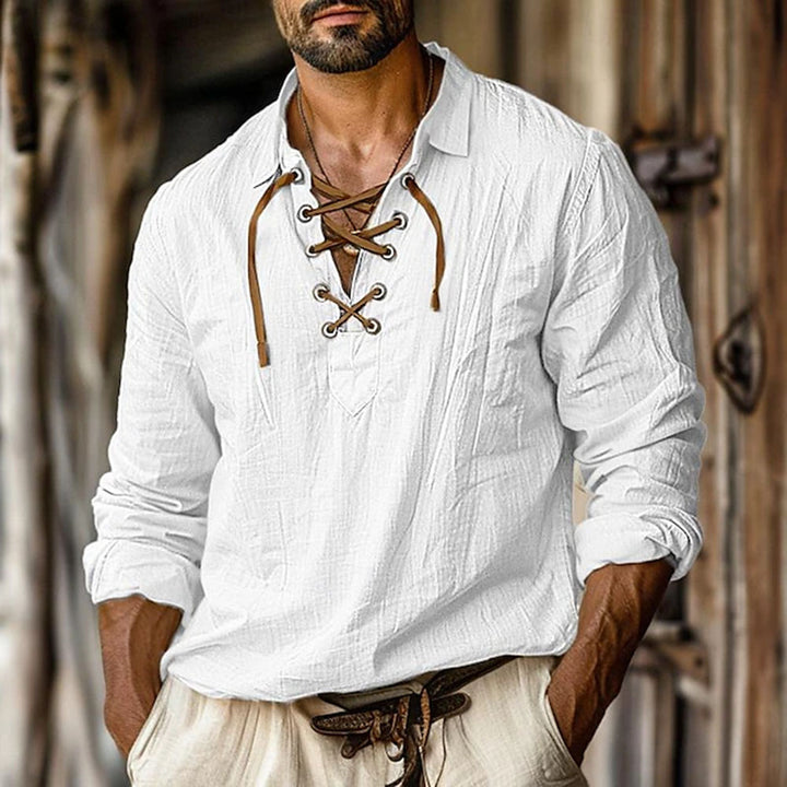Men's casual long-sleeve shirt with elegant lacing Lisslune