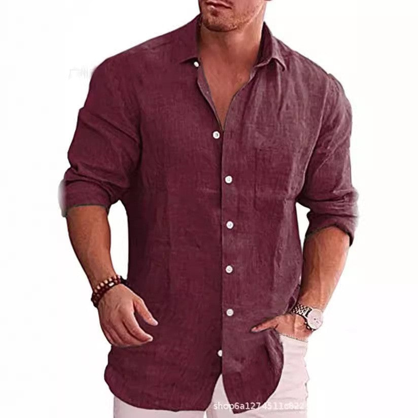 Men's linen shirt with practical chest pocket design and loose fit Lisslune
