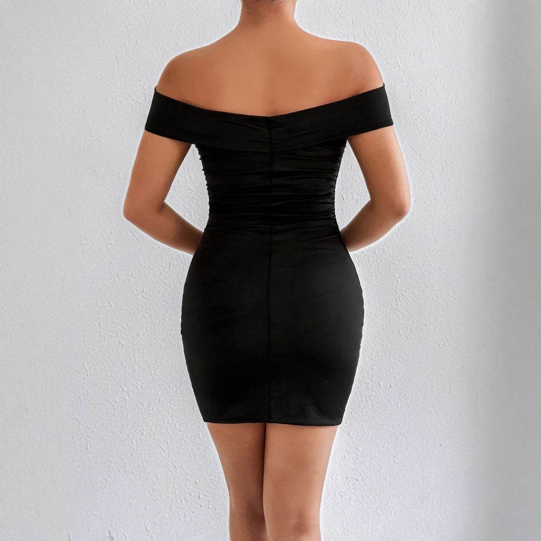 Damen Asymmetrisches Minikleid mit komfortabler Raffung und schulterfreiem Design Lisslune
