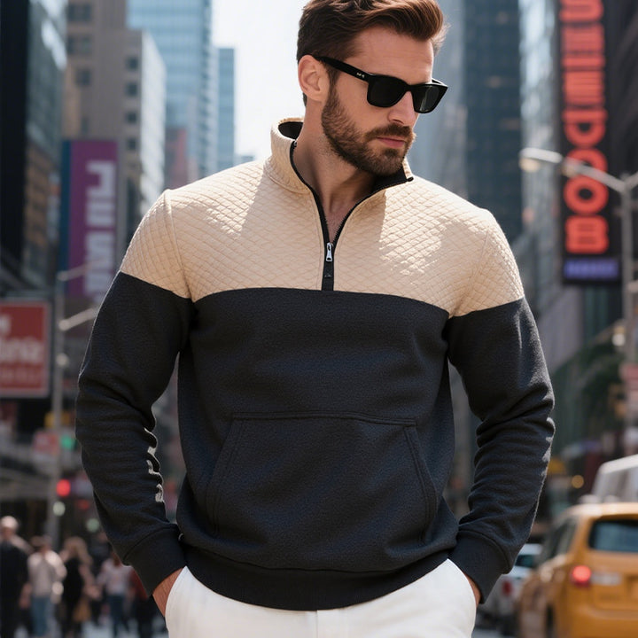 Men's sporty stand-up collar pullover with zipper and textured upper material Lisslune