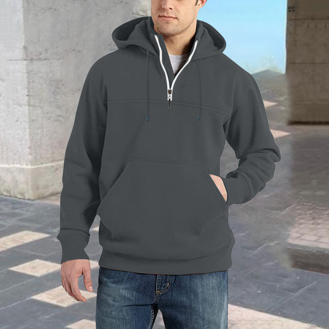 Men's stylish hoodie with half zipper and practical kangaroo pockets Lisslune