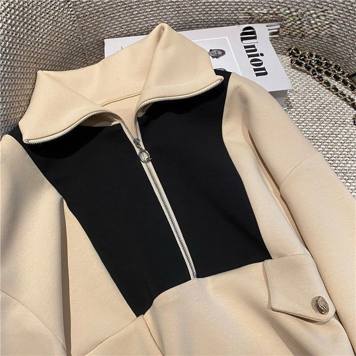 Women's Fashion Hooded Sweater with Zipper and Contrast Details Lisslune