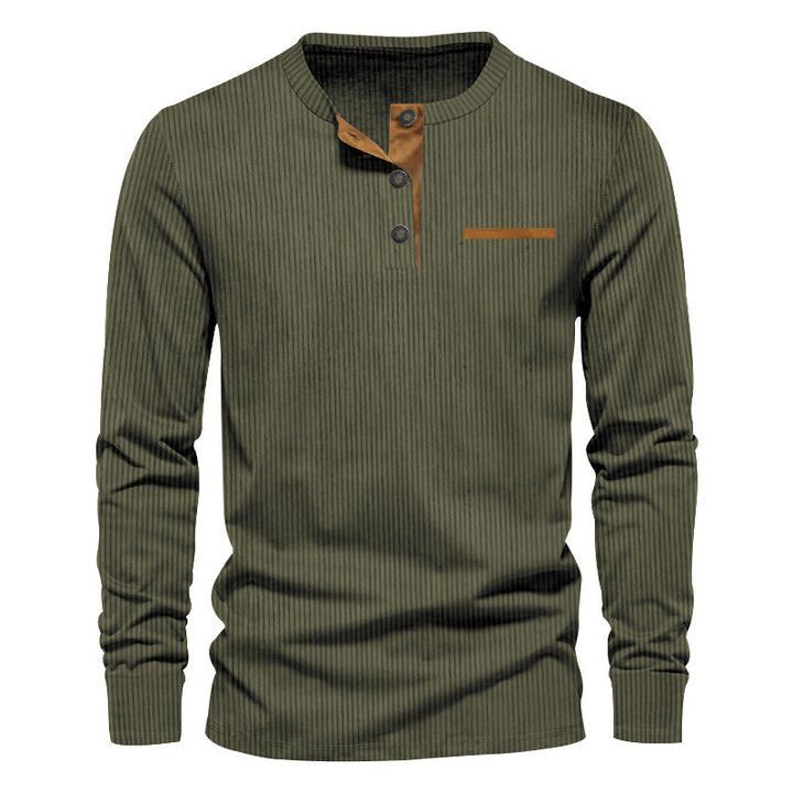 Men's Long Sleeve Henley Shirt made of textured rib material with modern button design Lisslune