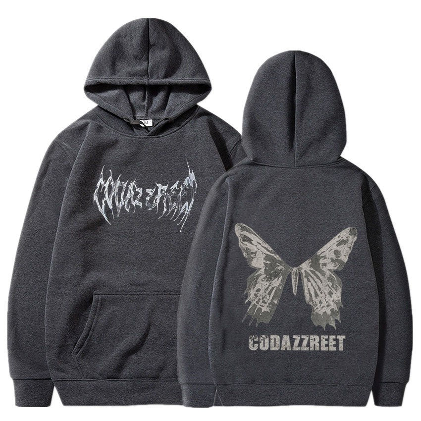 Women's hoodie with eye-catching butterfly design and artistic lettering Lisslune
