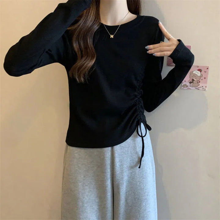 Women's long-sleeve shirt with side ruffle detail and casual fit
