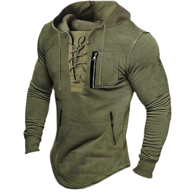 Men's sporty hoodie with an elaborate lace-up closure Lisslune