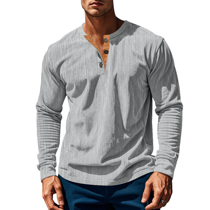 Men's Long Sleeve Shirt with Textured Design and Button Placket Lisslune