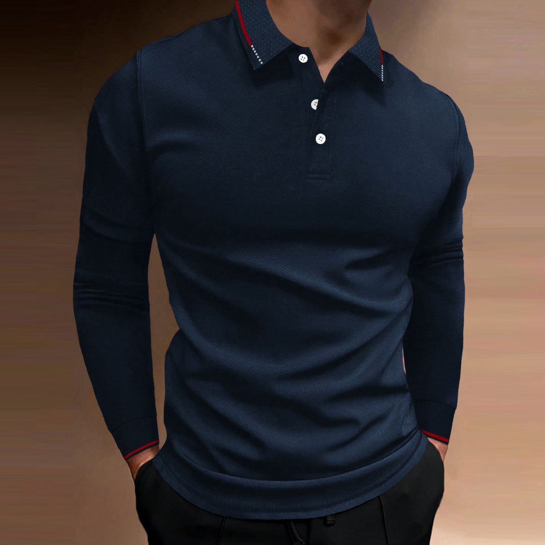 Men's Long Sleeve Polo Shirt with Textured Design Lisslune
