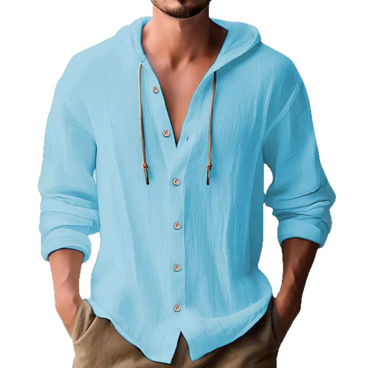 Men's leisure shirt with hood and button placket Lisslune
