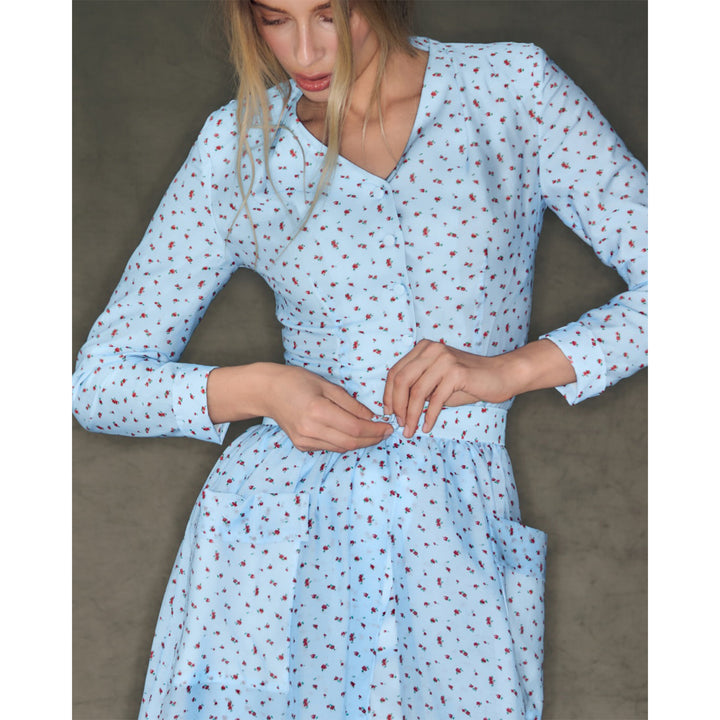 Women's Maxi Silhouette Dress with Elegant Ruffle Details and Button Placket Lisslune