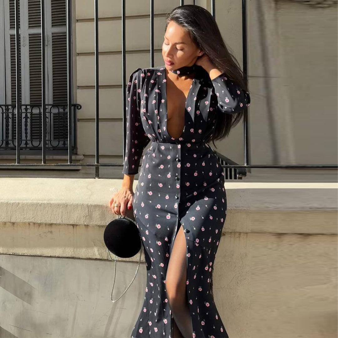 Women's jumpsuit with deep V-neckline and stylish slit Lisslune