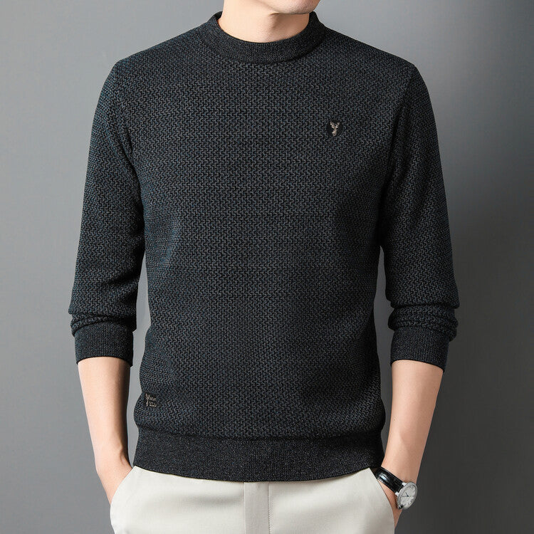 Men's Structured Sweater with Round Neckline and High-Quality Knit Texture Lisslune