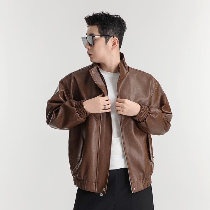 Men's synthetic leather jacket in a casual look with practical flap pockets Lisslune