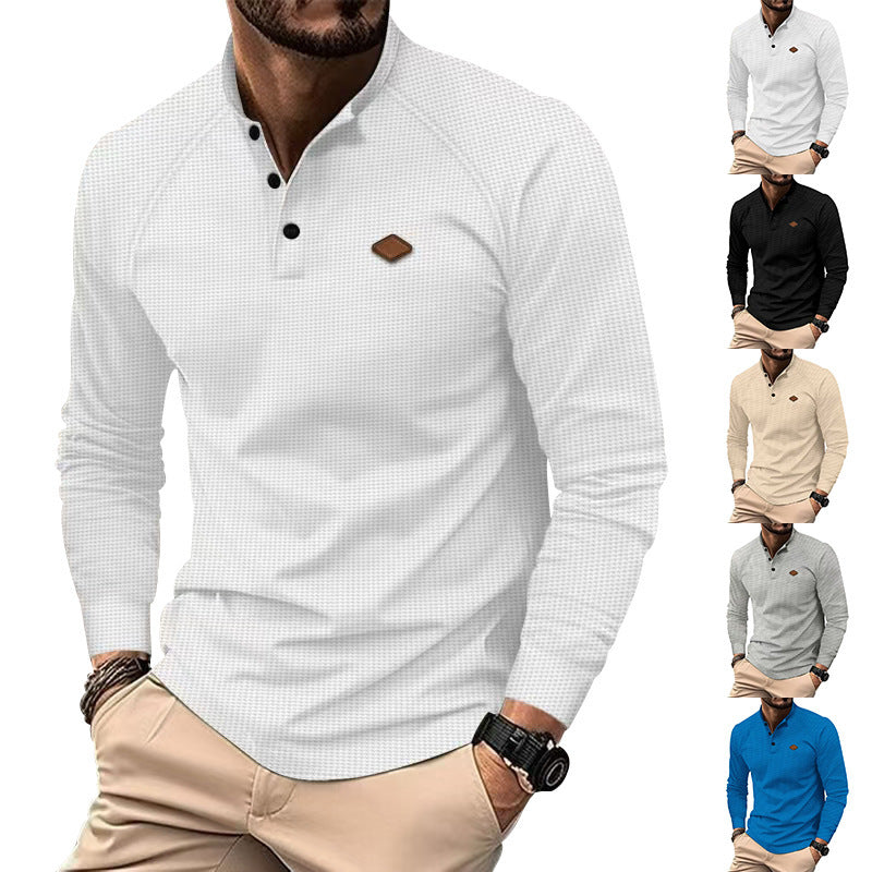 Men's long sleeve shirt with textured design and fashionable Henley neckline Lisslune