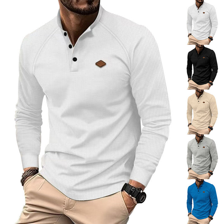 Men's long sleeve shirt with textured design and fashionable Henley neckline Lisslune