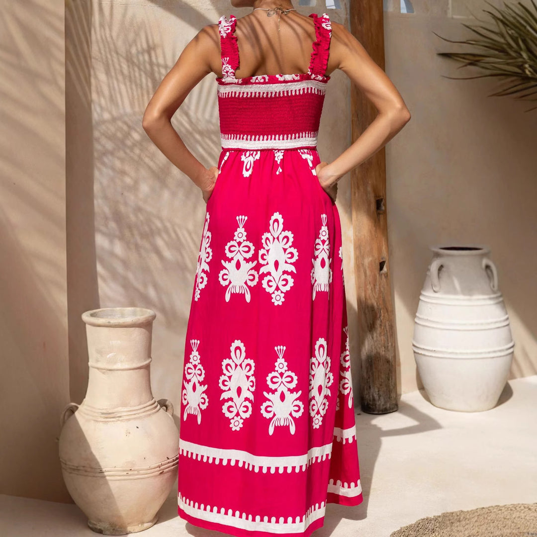 Ladies max dress with elastic top and detailed pattern Lune London