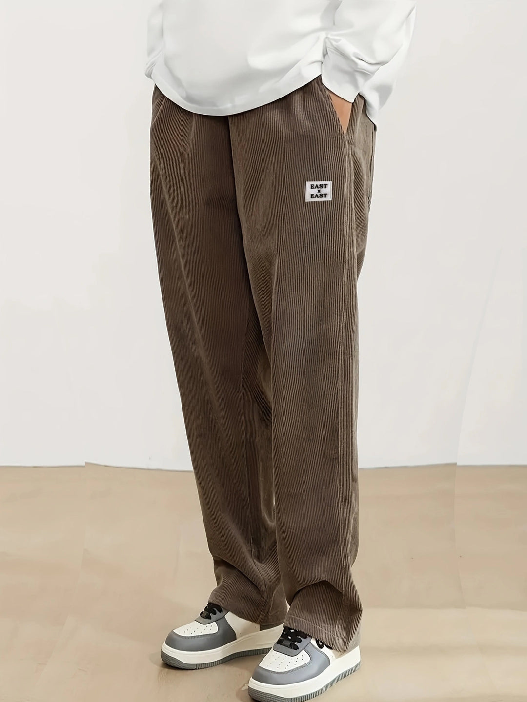 Women's wide corduroy trousers with elastic waistband and side pockets Lisslune